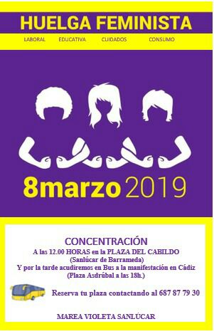 Concentración el 8 de marzo en san lucar, a las 12 horas en plaza del cabildo