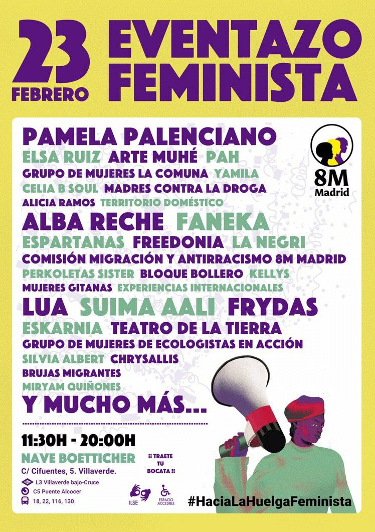 Madrid, eventazo feminista el 23 de febrero de 2019. Nave Boetticher, calle cifuentes 5, villaverde. De 11:30 a 20 horas