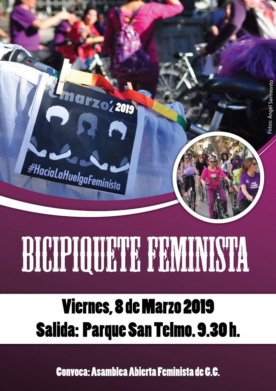 Bicipiquete feminista. Viernes 8 de marzo de 2019. Salida de parque san telmo a las 9:30 horas. Gran Canaria